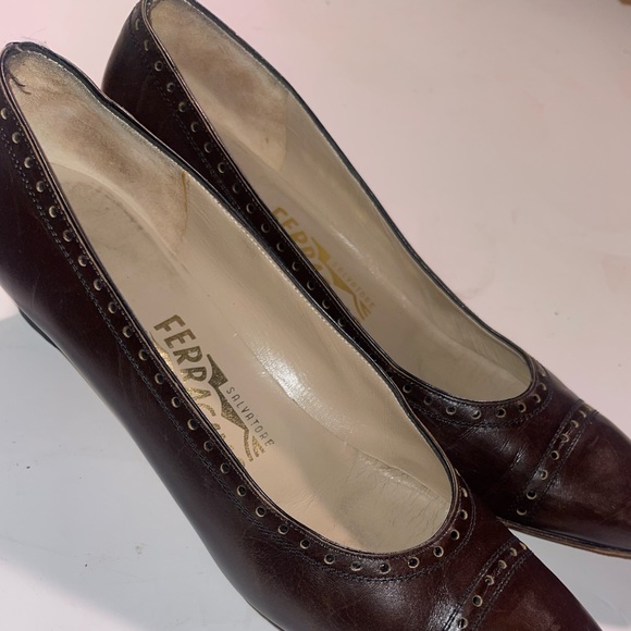 Salvatore Ferragamo Brown Oxford Block Heels size 9.5 AAAA - Picture 7 of 8